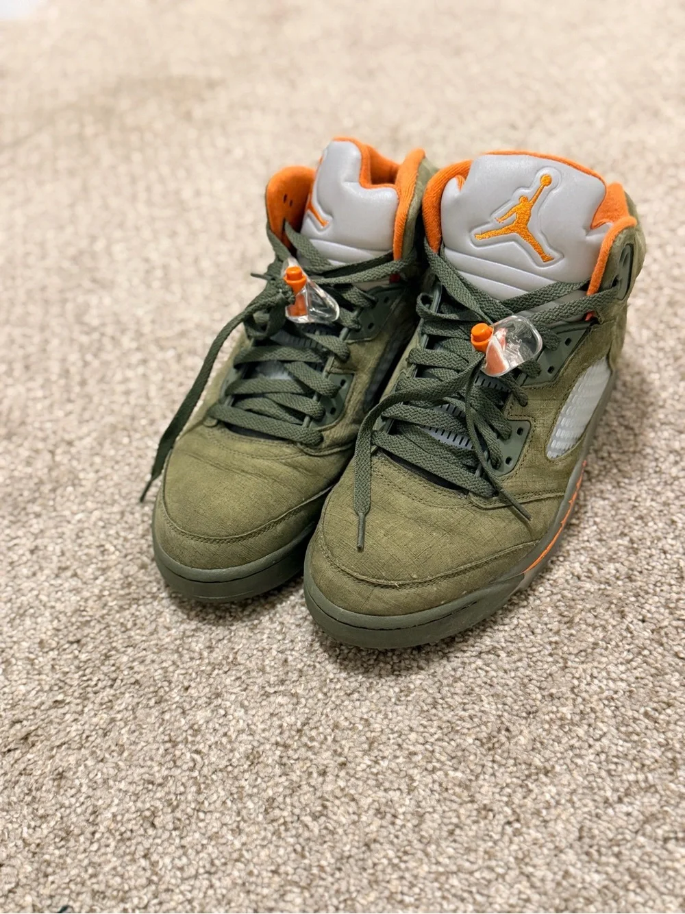 Jordan Men's Olive Green & Orange Suede Basketball Sneakers